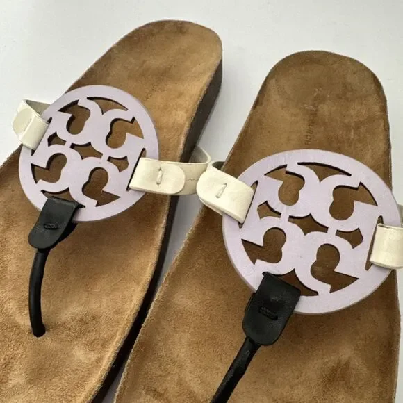 TORY BURCH Miller Cloud Thong Sandal Ivory White Leather Cork Footbed Size 12 - Picture 6 of 9